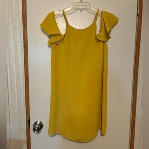 Naked Zebra Mustard Cold-Shoulder Ruffle Mini Dress